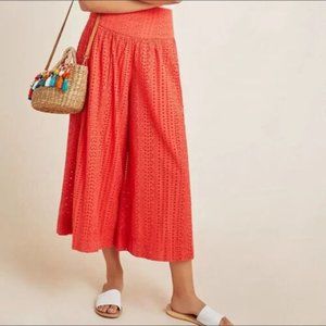 Anthropologie Womens Wide Leg Eyelet Lace Pants Orange Size US 0